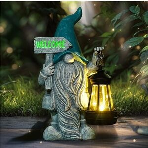 NWT Garden Gnome with Lantern and Welcome Sign